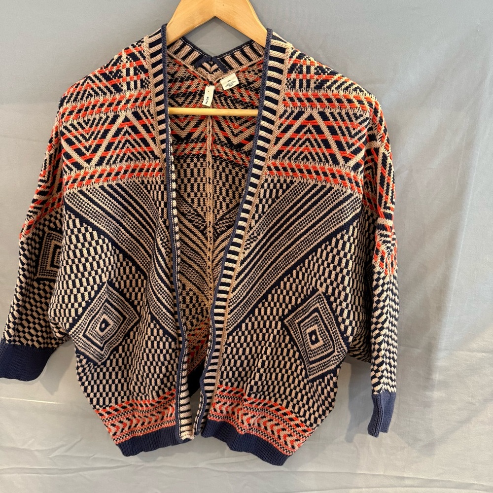 Anthropologie MOTH Dolman Aztec Open Cardigan Multicolor Knit 100% Cotton